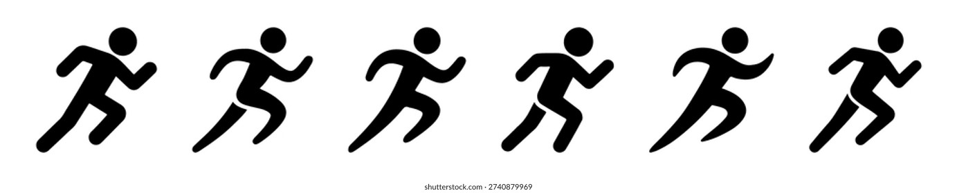 Running icons set. Runner and running logo or symbols, men and women in motion.