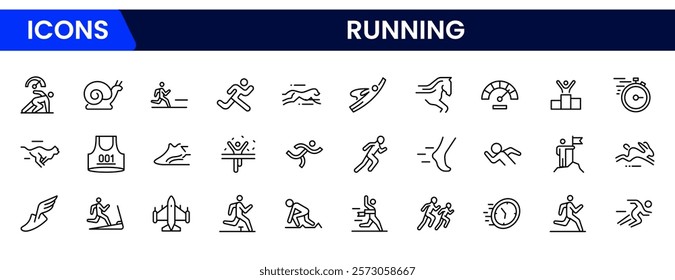 Running icons set. running vector icons for UI design. Filled symbol collection. Vector illustration.