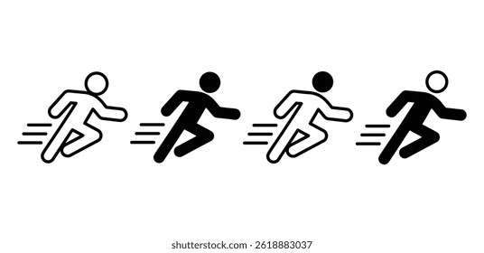 Running Icons Simple Human Figures in Motion Black And White Color Vector Design