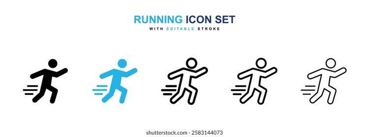 Running icons vector collection in black and blue colors on white background