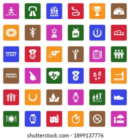 Running Icons. White Flat Collection In Square. Vector Illustration.