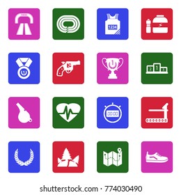 Running Icons. White Flat Design In Square. Vector Illustration. 