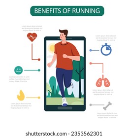 Running infographic template, running sport activity workout for health with people cartoon flat design modern illustration
