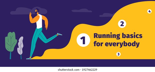 Running infographics banner. Basic instructions for runners. Flat design illustration in vivid colors.