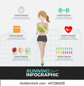 running infographics set with people running outdoor vector illustration