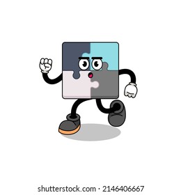running jigsaw puzzle mascot illustration , character design