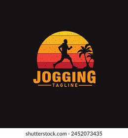 running jogging logo design vector template