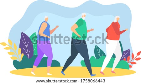 Running or jogging people vector illustration. Cartoon flat father, mother and daughter characters take part in marathon. Family outdoor summer sport activity, happy parenthood isolated on white