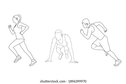 Running , Jogging Pose Line Art With White Background