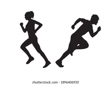 running, jogging pose silhouette of people with white background