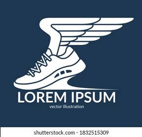 Running jogging sport shoe symbol, icon, logo. Sneaker with wings. Vector illustration.