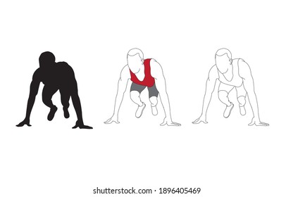 running, jogging starting position pose men vector art