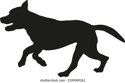 Running and jumping american pit bull terrier puppy. Black dog silhouette. Pet animals. Isolated on a white background. Vector illustration.