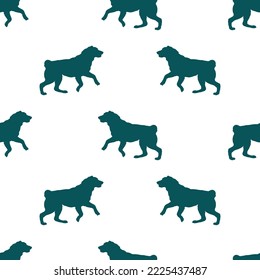 Running, jumping central asian shepherd dog puppy. Isolated on a white background. Seamless pattern. Dog silhouette. Endless texture. Design for wallpaper, wrap, fabric, decor. Vector illustration.