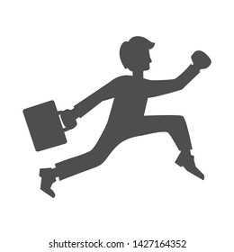 Running or jumping character silhouette holding a briefcase
