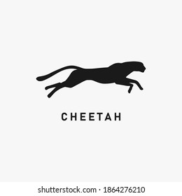 Running Or Jumping Cheetah Black Silhouette. Fast Big Cat Icon Sign Or Symbol. Hunting Wildcat Logo. Puma Predator. Quick Leopard. Female Lion In Wilderness. Wildlife Simple Vector Illustration.