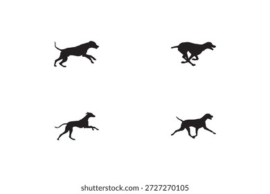 Laufende und springende Hunde Silhouette. Dynamische Hundesilhouetten in Bewegung, perfekt für Trainingsvisuals, Sportthemen und aktive Tierdesigns.