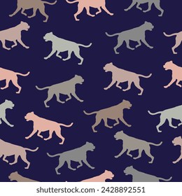 Running and jumping german boxer isolated on a dark blue background. Seamless pattern. Endless texture. Design for wallpaper, fabric, print. Vector illustration.