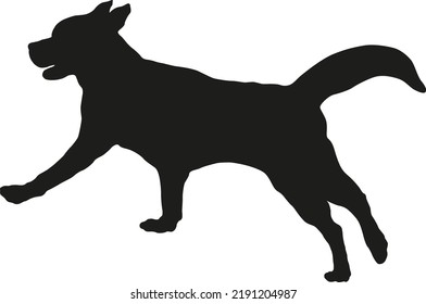 Running And Jumping Golden Retriever Puppy. Black Dog Silhouette. Pet Animals. Isolated On A White Background. Vector Illustration.