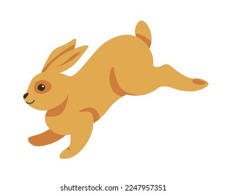 Running and jumping hare animal, isolated leaping rabbit with short tail, long ears and fluffy coat fur. Woodland and forest fauna and biodiversity, easter bunny portrait. Vector in flat style