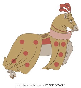 Running jumping horse in medieval tournament joust horsecloth. Isolated vector illustration.