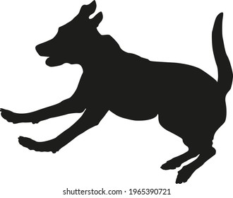 Running and jumping labrador retriever. Black dog silhouette. Isolated on a white background. Vector illustration.