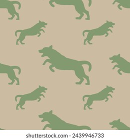 Running and jumping labrador retriever isolated on a brown background. Seamless pattern. Endless texture. Design for wallpaper, fabric, print. Vector illustration.