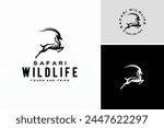 Running Jumping Leaping Ibex Antelope silhouette for adventure outdoor zoo safari travel trip or wildlife conservation logo design