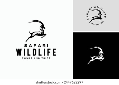 Running Jumping Leaping Ibex Antelope silhouette for adventure outdoor zoo safari travel trip or wildlife conservation logo design