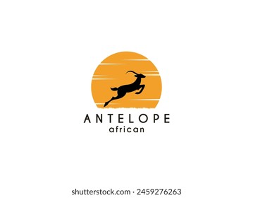 Running Jumping Leaping Ibex Antelope silhouette for adventure outdoor zoo safari travel trip or wildlife conservation logo design