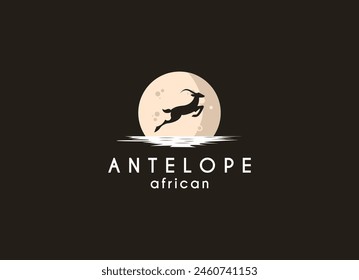 Running Jumping Leaping Ibex Antelope silhouette for adventure outdoor zoo safari travel trip or wildlife conservation logo design