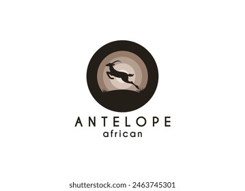 Running Jumping Leaping Ibex Antelope silhouette for adventure outdoor zoo safari travel trip or wildlife conservation logo design