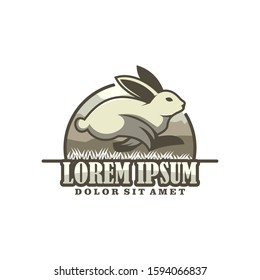 Running or jumping rabbit logo template with modern emblem wild nature in flat design pictogram illustration