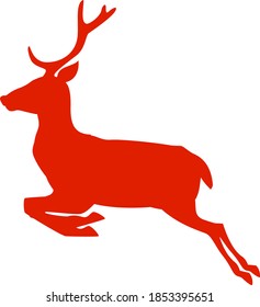 running or jumping reindeer silhouette icon isolated on white vector illustration