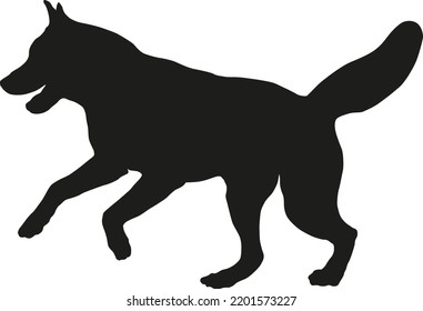 Running and jumping siberian husky puppy. Black dog silhouette. Pet animals. Isolated on a white background. Vector illustration.