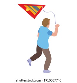 Running kid kite icon. Isometric of running kid kite vector icon for web design isolated on white background