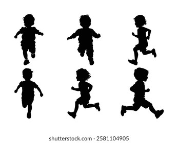 Running Kids Silhouette Vector,  Dynamic Sports and Fitness Illustration