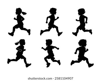Running Kids Silhouette Vector,  Dynamic Sports and Fitness Illustration