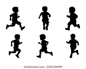 Running Kids Silhouette Vector,  Dynamic Sports and Fitness Illustration