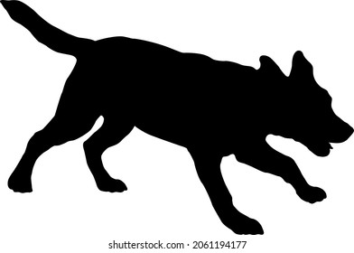 Running labrador retriever puppy. Black dog silhouette. Pet animals. Isolated on a white background. Vector illustration.