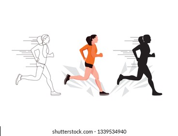 Running lady sports vector abstract illustration orange colour ,running track girl running winning girl vector