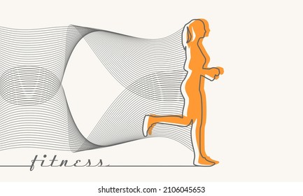 Running lady thin line silhouette. Side view