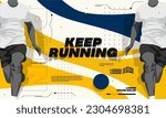 Running landing page design with runner's vector illustration with yellow and blue futuristic geometry concept design illustration. run poster. Marathon. City marathon. landing page