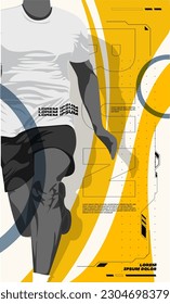 Running landing page design with runner's vector illustration with yellow and blue futuristic geometry concept design illustration. run poster. Marathon. City marathon. landing page