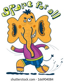 Running a large yellow elephant in the sports equipment