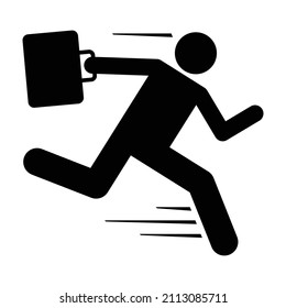 Running Late Icon Symbol Silhouette. A Person Carrying A Biefcase Running To Work. Black Graphic Illustration Isolated On A White Background.