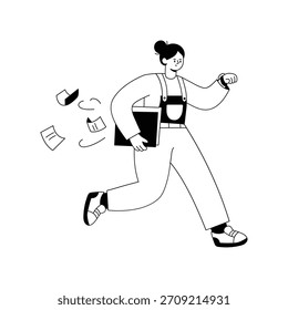 Running Late Ilustración vectorial Estilo blanco y negro. 