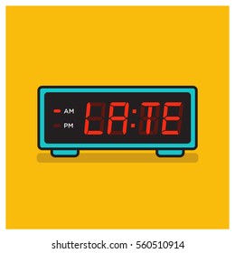 Running Late written on A Vintage Alarm Clock Concept (Line Art in Flat Style Vector Illustration Design)