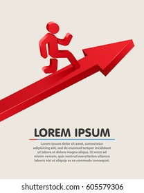 Running leader on grossing arrow. Business sucsess concept. Vector illustration