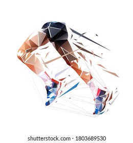 Running legs, low polygonal isolated vector illustration. Run, geometric logo from triangles, side view